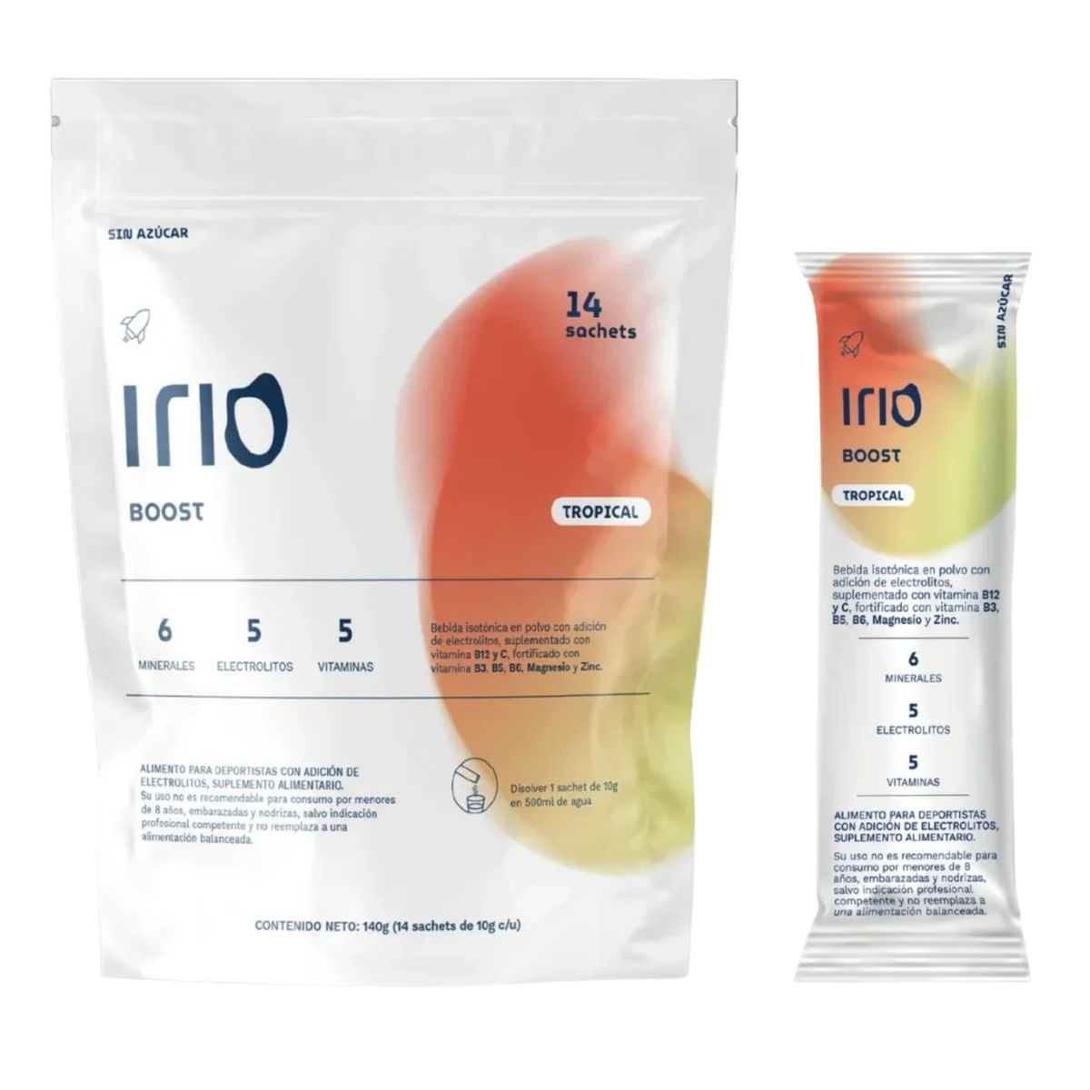 GENERICO - Electrolitos Bebida Hidratante Irio 14 Sachets Sin Azucar - Boost Sabor Tropical