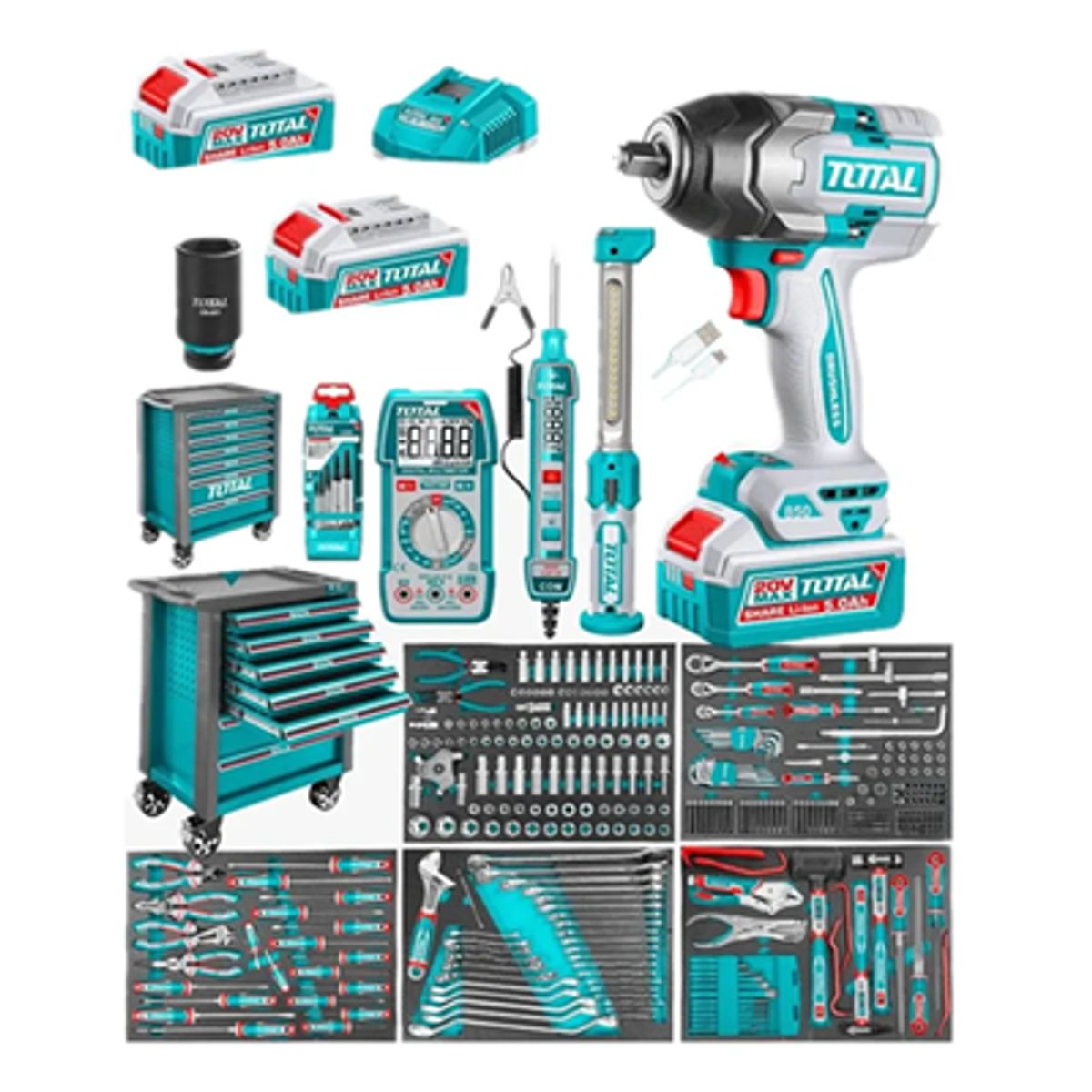 TOTAL TOOLS - Caja De Herramientas 396 Pcs+ Llave Impacto Total