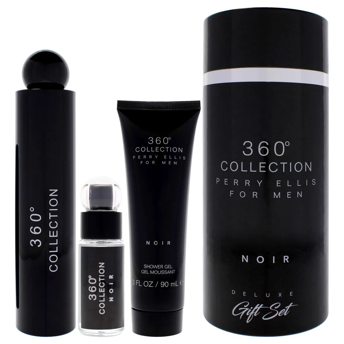 PERRY ELLIS - Perry Ellis 360 Black Gift Set Hombre 3 Piezas EDP 101 ml EDP + 0.25 EDP Mini + 89 ml Shower Gel