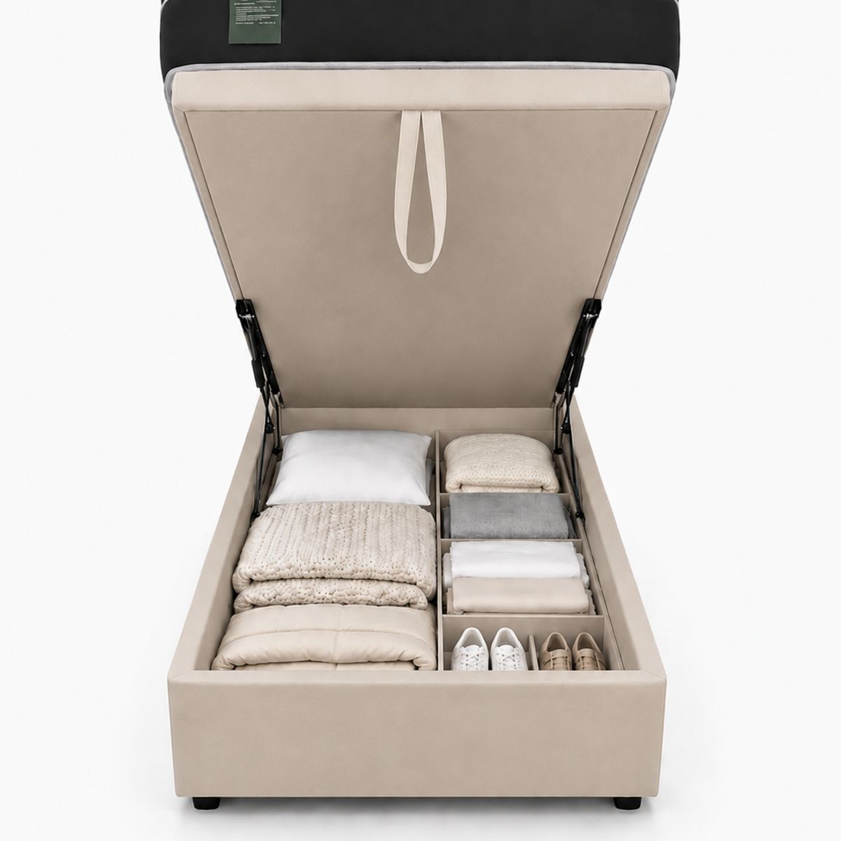 GENERICO - Cama 1 Plaza Capitone Beige Baúl Multifuncional + Base + Respaldo + Colchon Excellence Plus