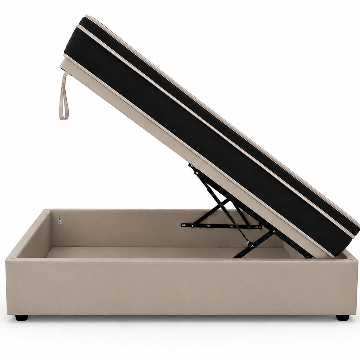 GENERICO - Cama 1 Plaza Capitone Beige Baúl Multifuncional + Base + Respaldo + Colchon Excellence Plus