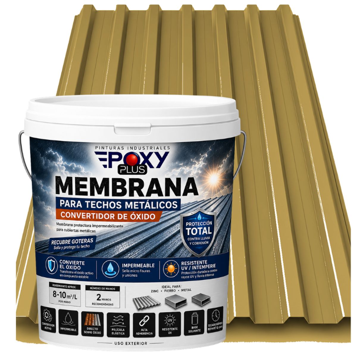 MEMBRANA PARA TECHOS METÁLICOS - CONVERTIDOR OXIDO - TINETA 10L - ARENA, marca EPOXY - Foto Principal