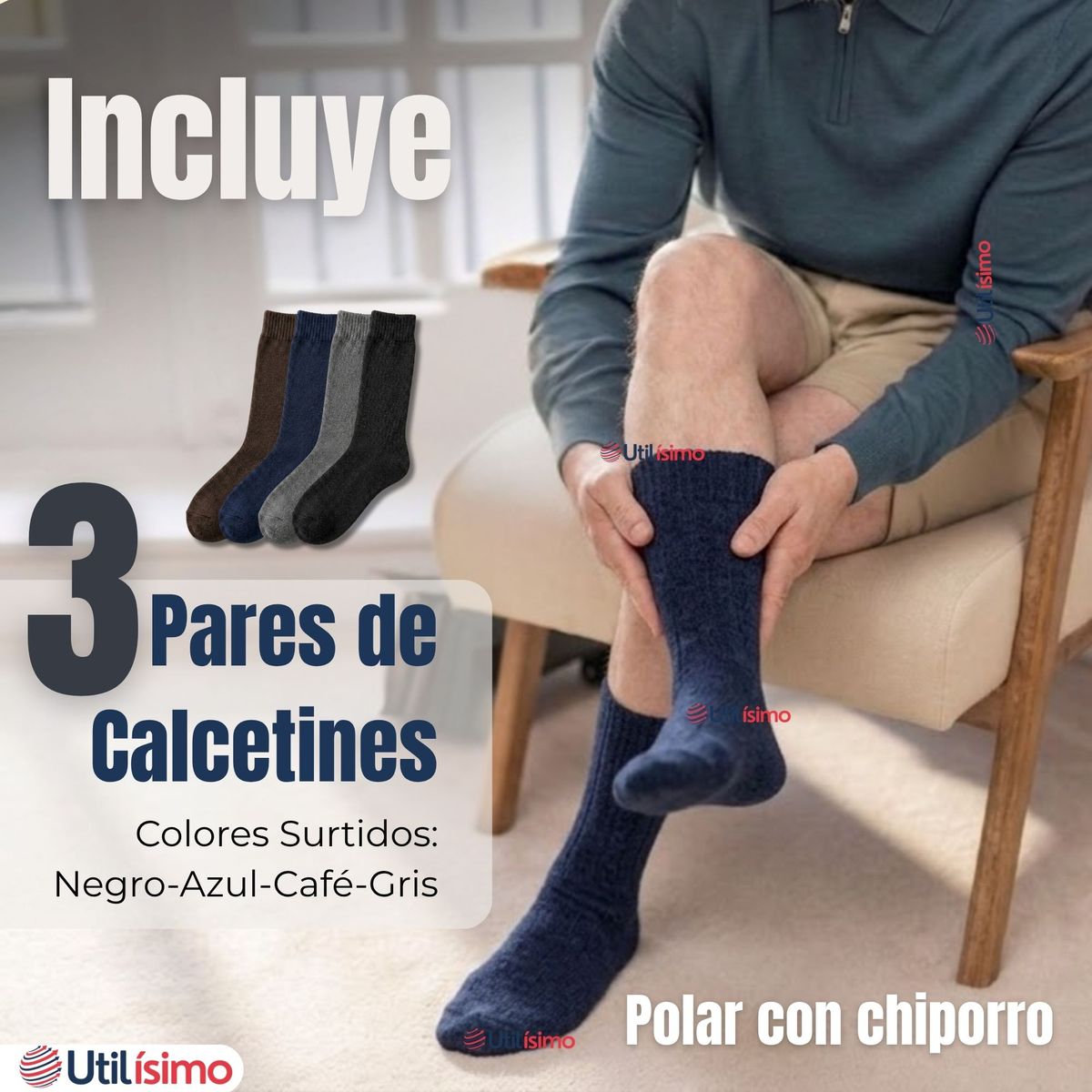 UTILISIMO - Pack 3 Pares Calcetines Térmicos Corte Alto Hombre Surtidos
