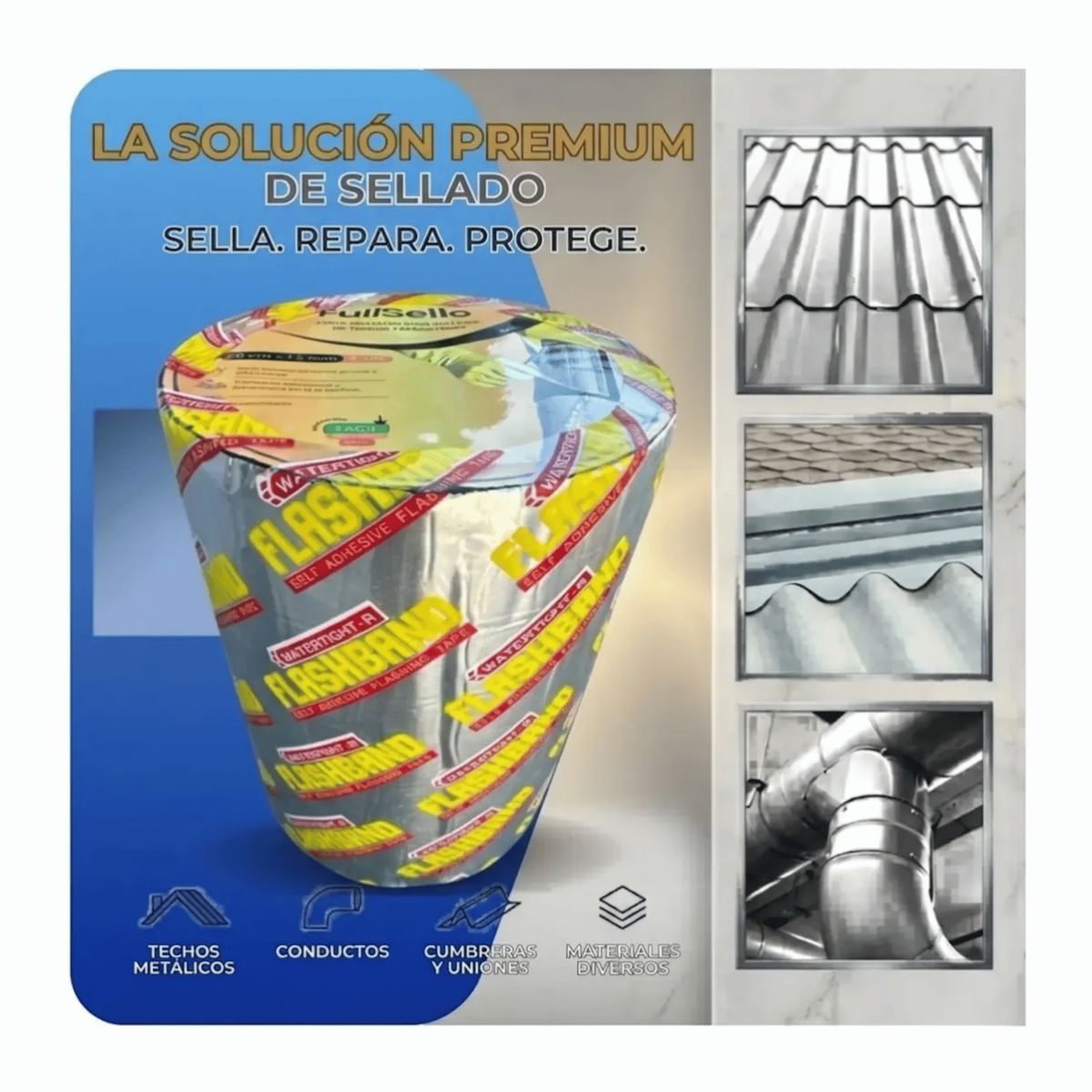 FULLSELLO - Cinta Tapagotera Asfáltica Aluminizada 20cmx5mt Impermeable