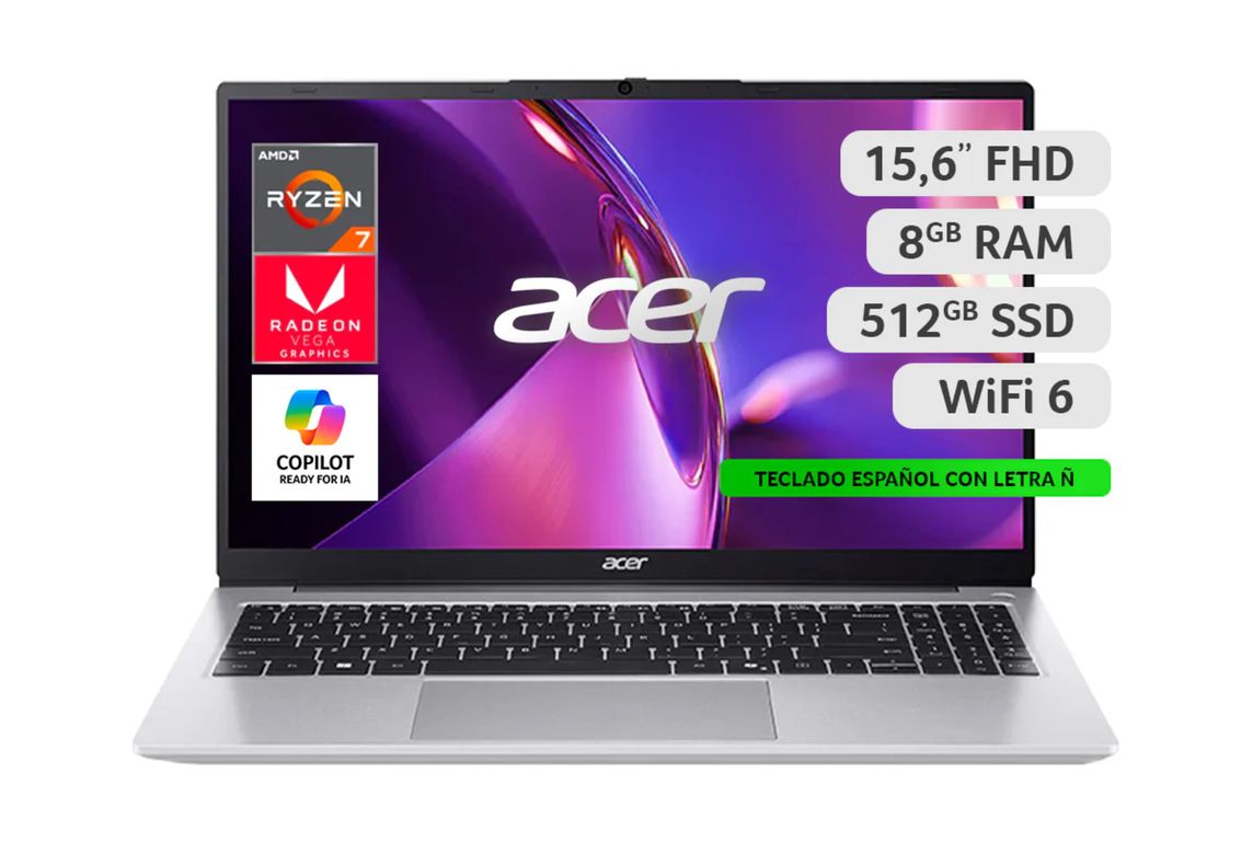 Notebook Aspire Lite AL15-41P-R0ZY-2 AMD Ryzen 7 8GB RAM 512GB SSD 15.6" FHD