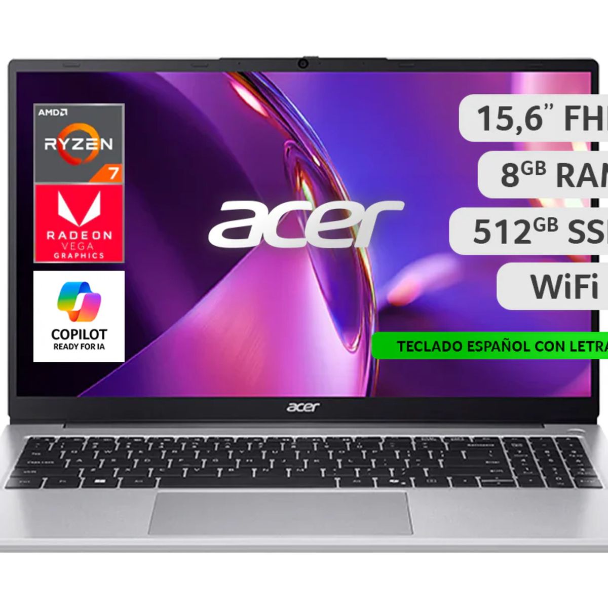 ACER - Notebook Acer  AL15-41P-R0ZY-2  AMD Ryzen™ 7 5700U - 8GB RAM - 512GB SSD - 15,6" FHD