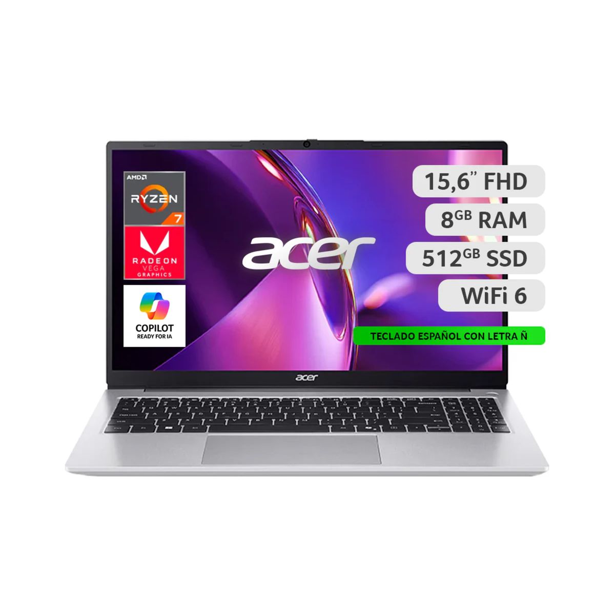 ACER - Notebook Acer  AL15-41P-R0ZY-2  AMD Ryzen™ 7 5700U - 8GB RAM - 512GB SSD - 15,6" FHD