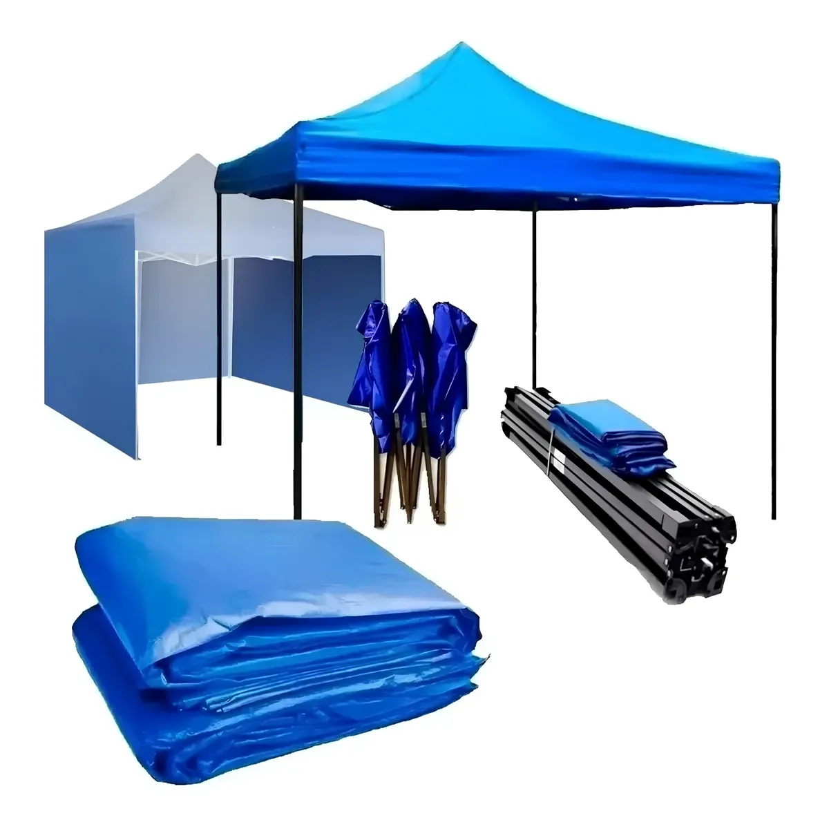 Toldo Plegable Pared Azul 3x3 + Pared Laterales Toldo, marca DBLUE - Foto Principal