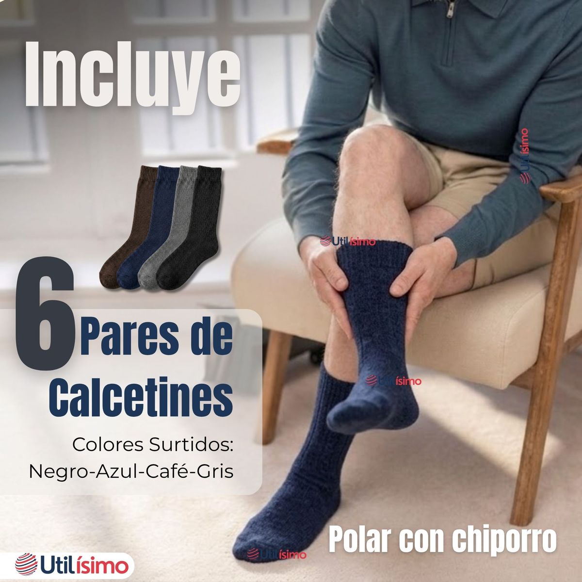 UTILISIMO - Pack 6 Pares Calcetines Térmicos Corte Alto Hombre Surtidos