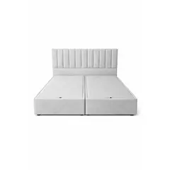 GENERICO - Cama Baul king Turin Beige Gris Claro Multifuncional + Base + Respaldo + Colchon Mery Desing