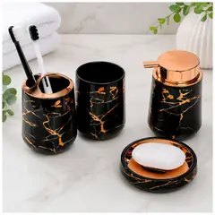 IRM - Set De Baño 4 Piezas Diseño Verde Y Dorado Elegante Plastico