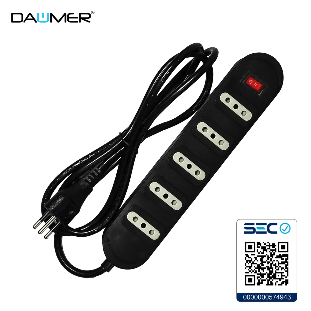 ALARGADOR 5 POS. 3.0m CON INTERRUPTOR NEGRO DAUMER, marca DAUMER - Foto Principal