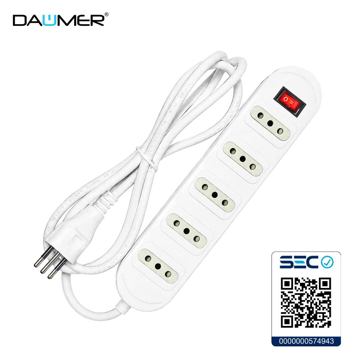 ALARGADOR 5 POS. 5.0m CON INTERRUPTOR BLANCO DAUMER, marca DAUMER - Foto Principal