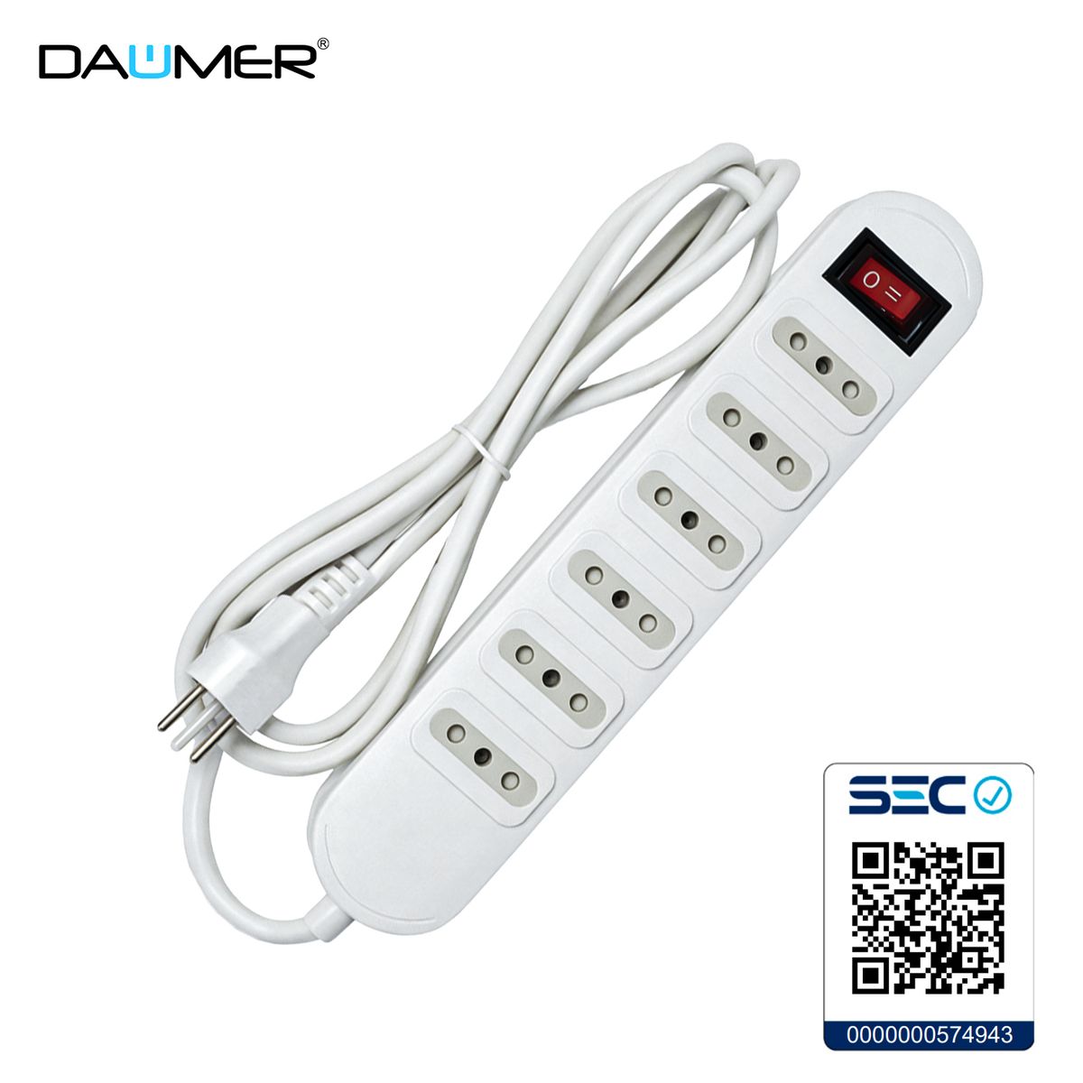 ALARGADOR 6 POS. 3.0m CON INTERRUPTOR BLANCO DAUMER, marca DAUMER - Foto Principal