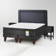 DRIMKIP - Cama Europea Hibrido Premium King + Respaldo + Veladores Rover