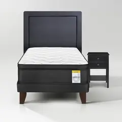 DRIMKIP - Cama Europea Hibrido Premium 1,5 Pl Plus + Respaldo + Velador Rover