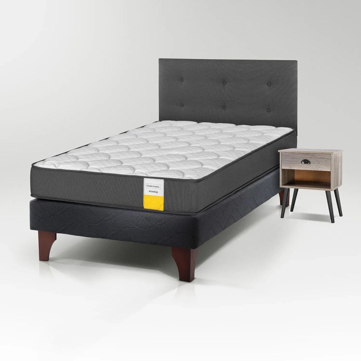 Cama Europea Funcional 1,5 Pl Plus + Respaldo Juvenil Drimkip + Velador Rock, marca DRIMKIP - Foto Principal
