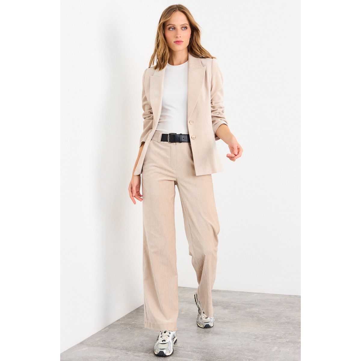 IO - Pantalon Liso Mujer Beige Io