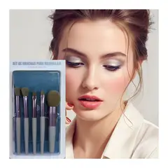 GENERICO - Set de 5 brochas de maquillaje de cerdas seminaturales con estuche