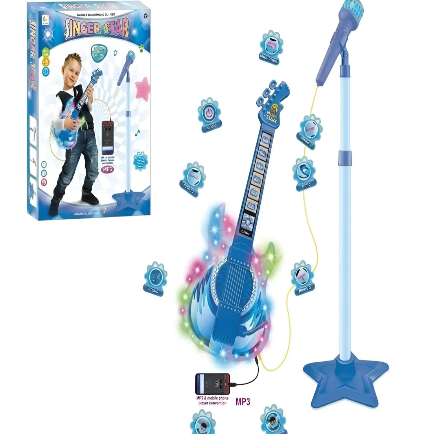 Guitarra de juguete para niños Best Choice Products de 48 cm con soporte para micrófono