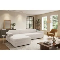 GENERICO - FUNDAS TEXTURIZADA PARA SOFA TIPO L DE 3 + 3 CUERPO DISEÑO DE ARCO COLOR LISO BLANCO MP