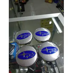 GENERICO - Set X4 Tapas centro de Llantas de autos 60mm universal subaru plata con azul