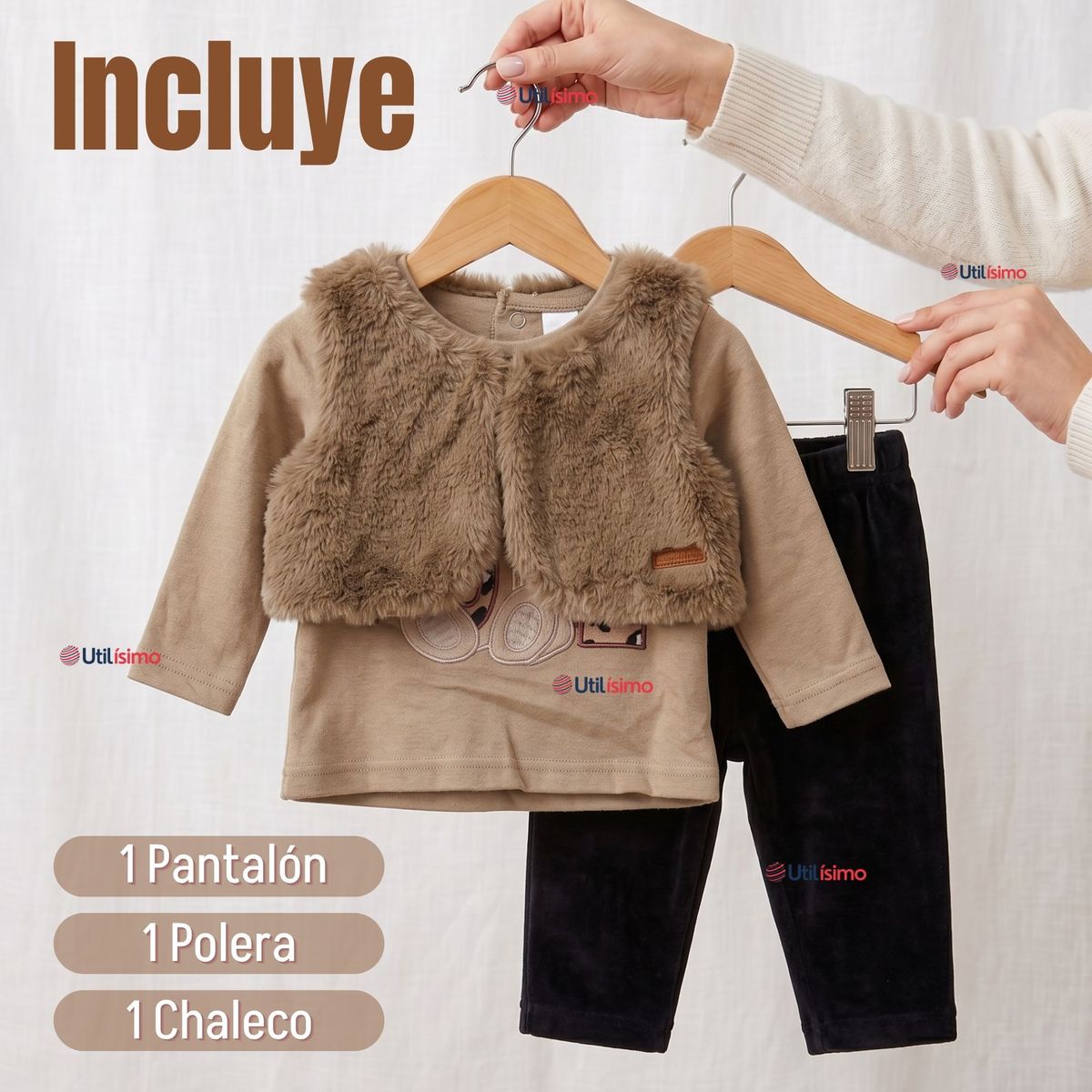 TEDMIMAK - Conjunto Buzo Polera Chaleco 3 Piezas Bebé Niña Tedmimak Beautiful Bear