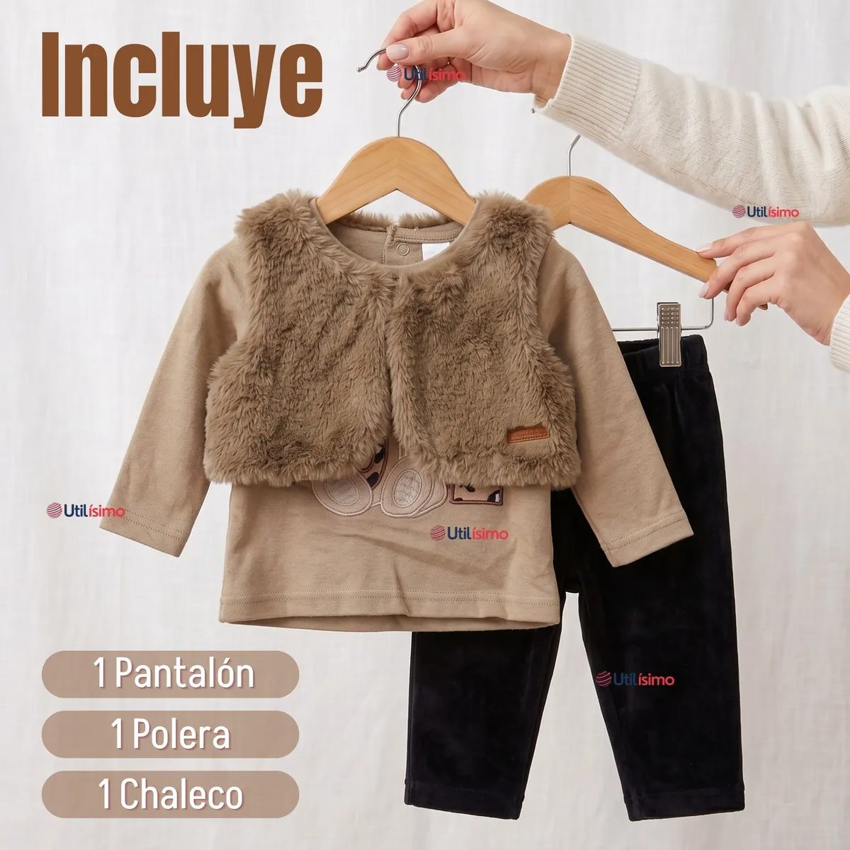 TEDMIMAK - Conjunto Buzo Polera Chaleco 3 Piezas Bebé Niña Tedmimak Beautiful Bear
