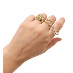 GENERICO - SET DE 3 ANILLOS AJUSTABLES, DISEÑO DIFERENTES EN BAÑO DE ORO