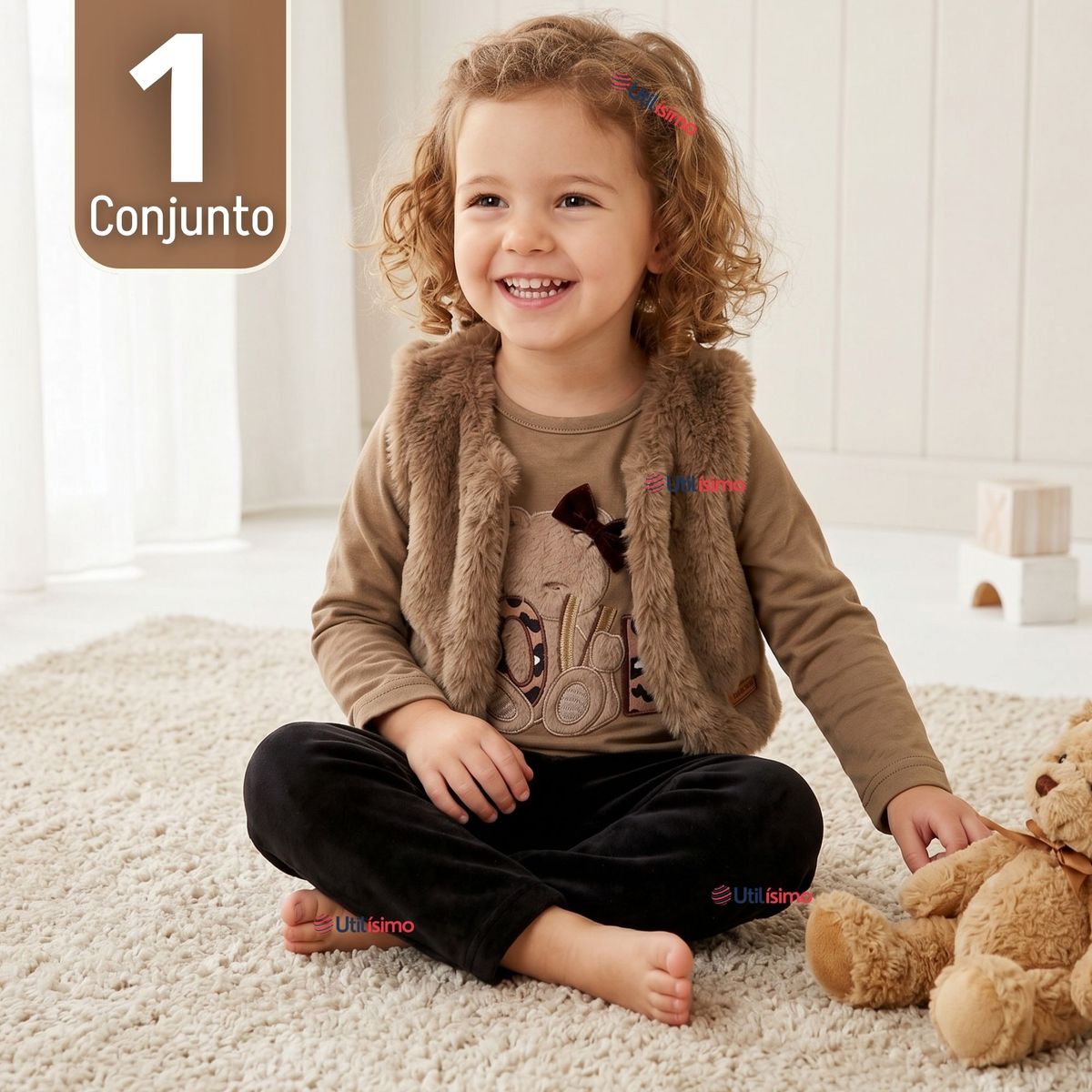 TEDMIMAK - Conjunto Buzo Polera Chaleco 3 Piezas Niña Tedmimak Pretty Bear