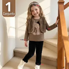 TEDMIMAK - Conjunto Buzo Polera Chaleco 3 Piezas Niña Pretty Bear