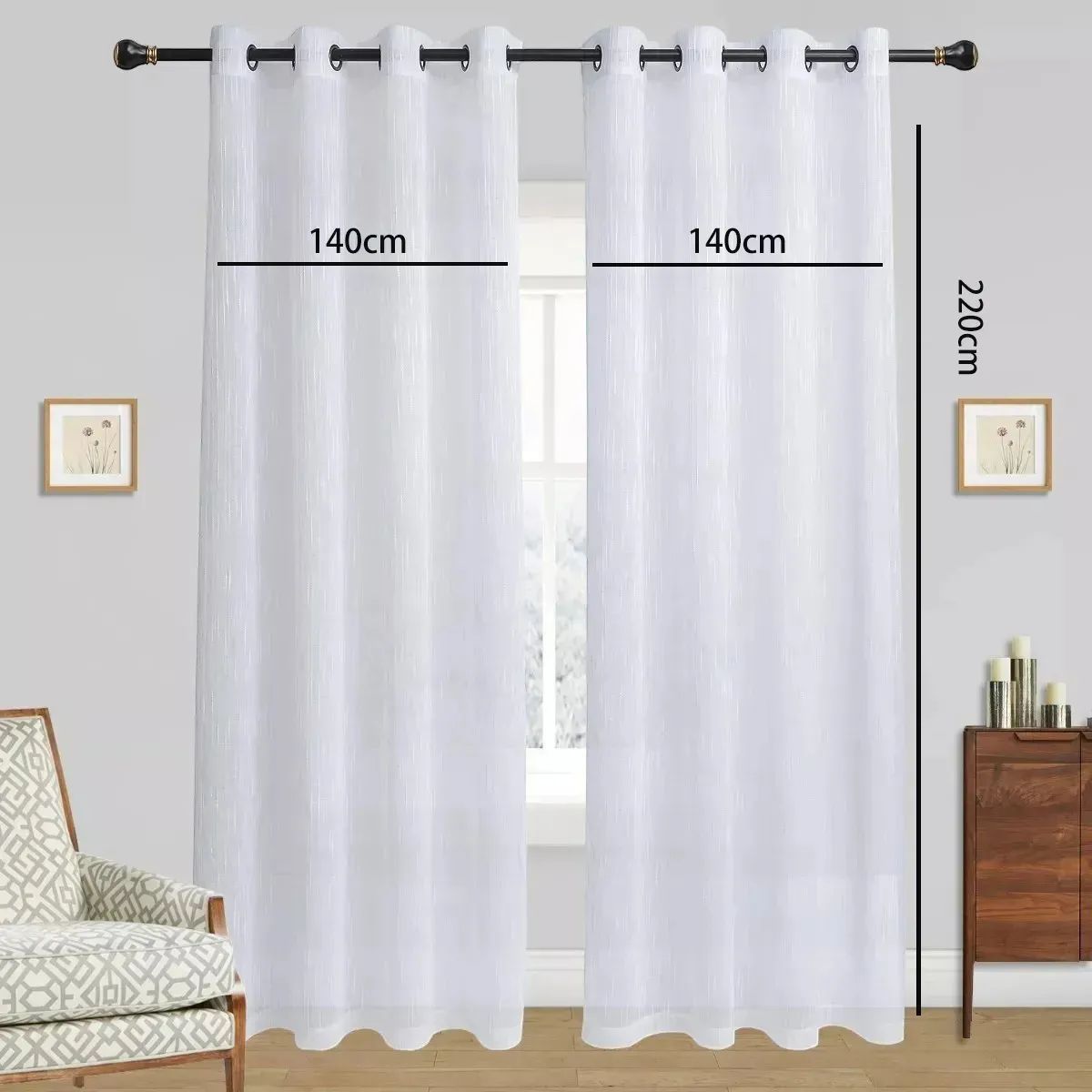 GENERICO - Velo Lino Lluvia Visillo 2 Paños Blancos  Cortina Translúcida para Ventanas