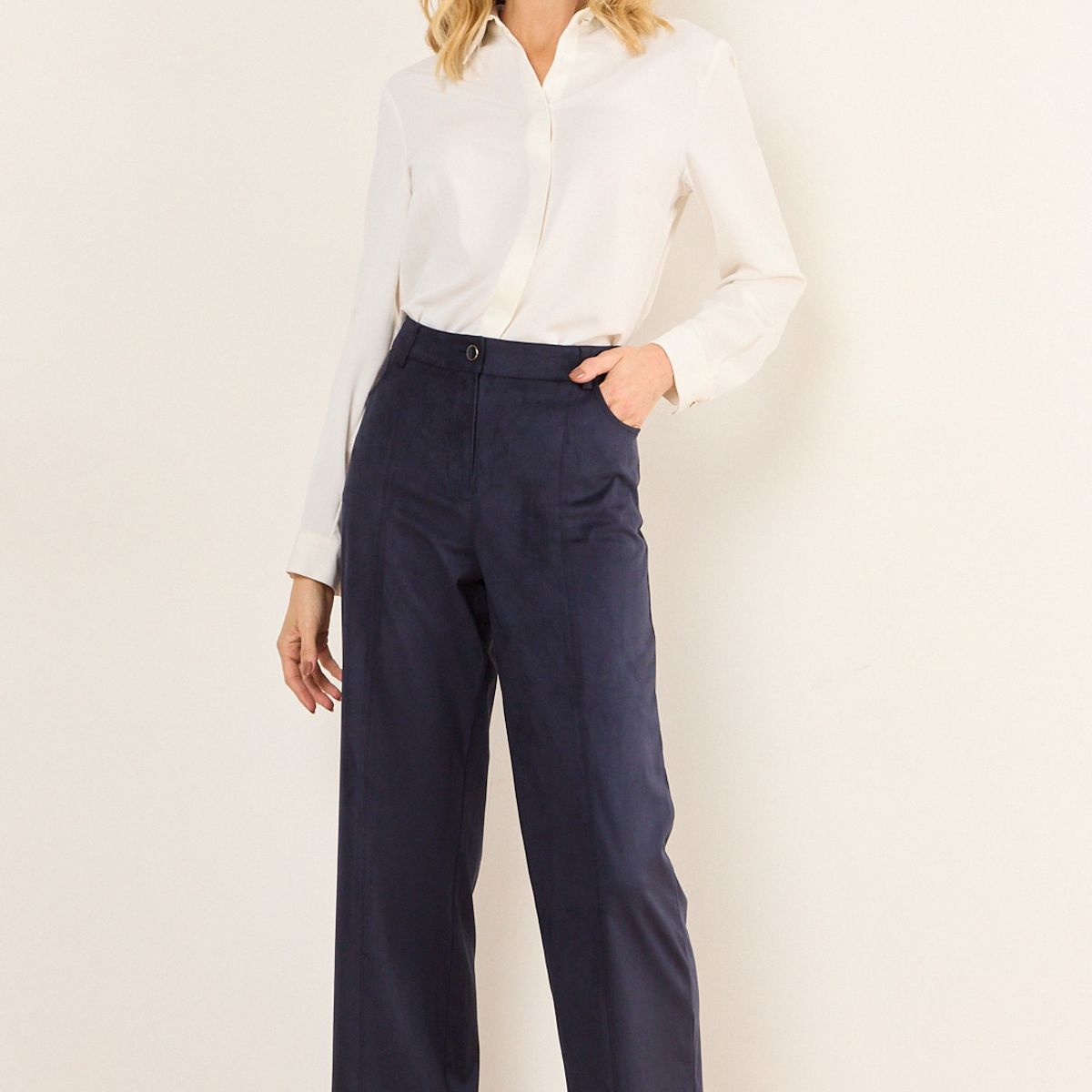 MA GRIFFE - Pantalon Suede Mujer Azul Magriffe