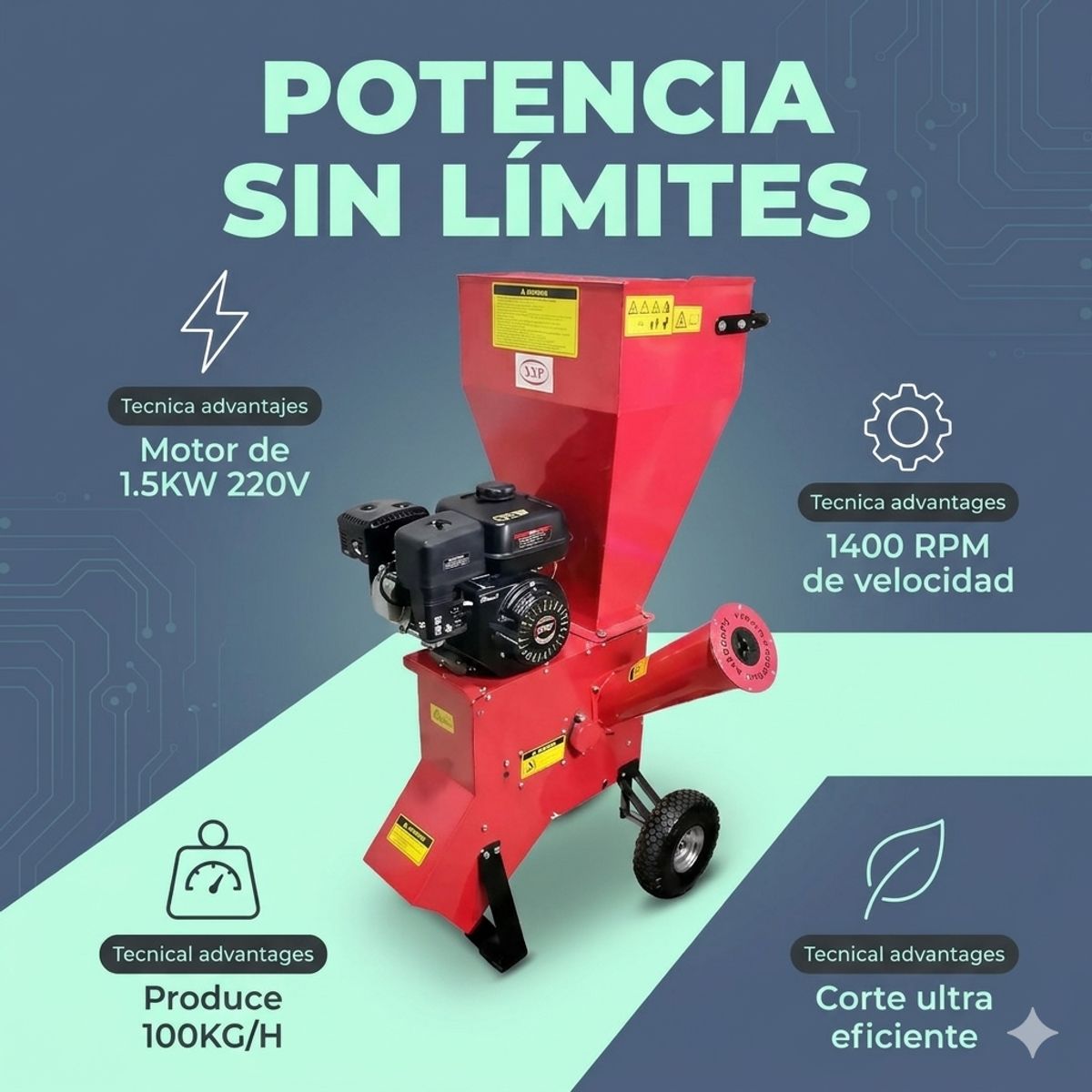 GENERICO - Chipeadora  Trituradora de Ramas y Palos a Gasolina 7Hp