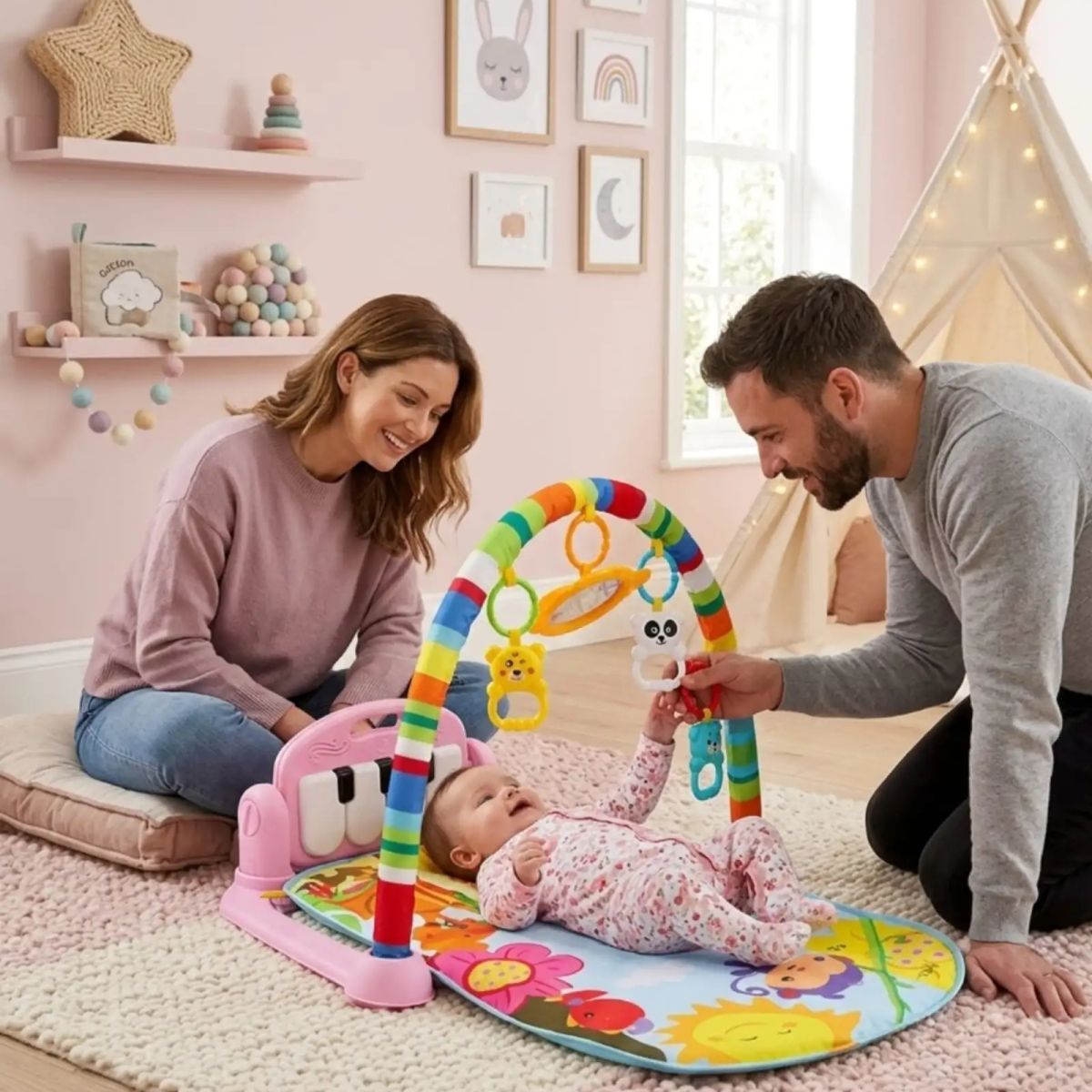 GENERICO - Gimnasio Y Piano Musical Multifuncional Para Bebes Rosa
