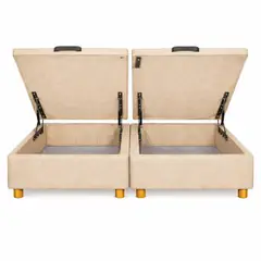 GENERICO - Base Baúl King Onyx Beige + Colchón Excellence Plus Sistema Hidráulico Premium