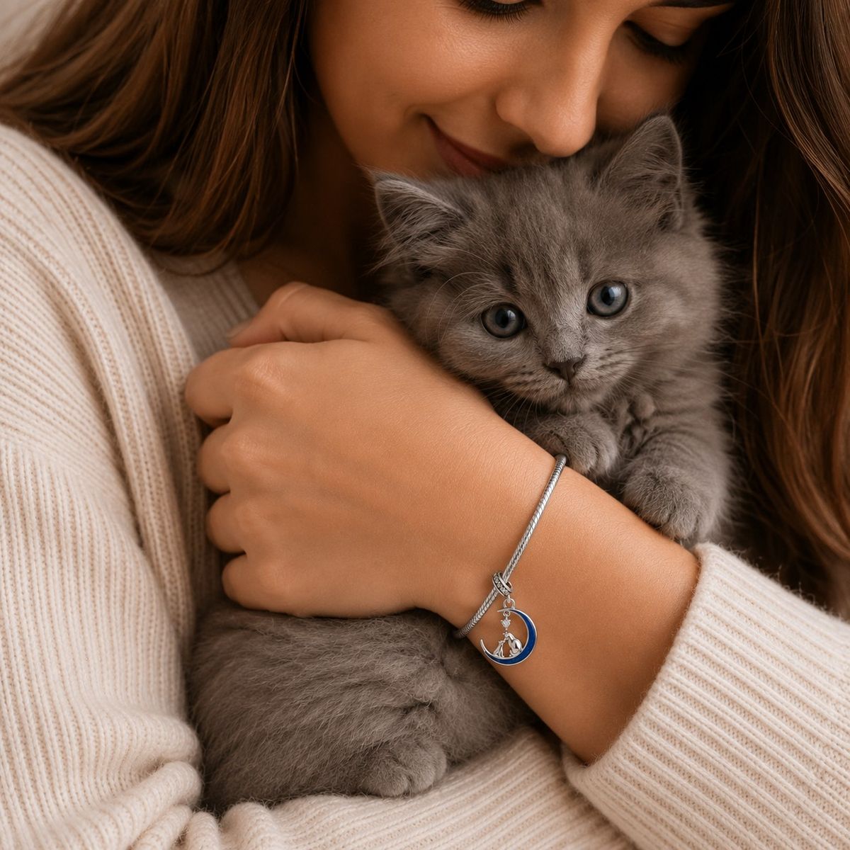 LK LUKSO - Charm Dije Gato y Gatito Luna Plata 925