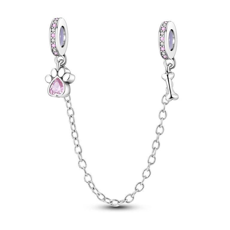 Charm Cadena de Seguridad Huellita Perrito Plata 925 Plateado TALLA UNICA