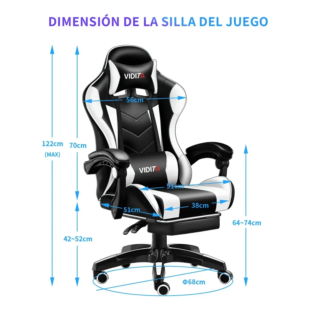 VIDITA - Silla Gamer Vidita GX2000 Ergonómica con Reposapiés y Respaldo Reclinable