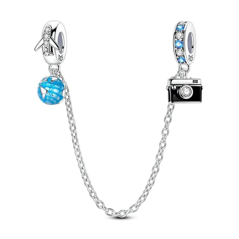Charm Cadena de Seguridad Planeta Avion Plata 925 Plateado TALLA UNICA