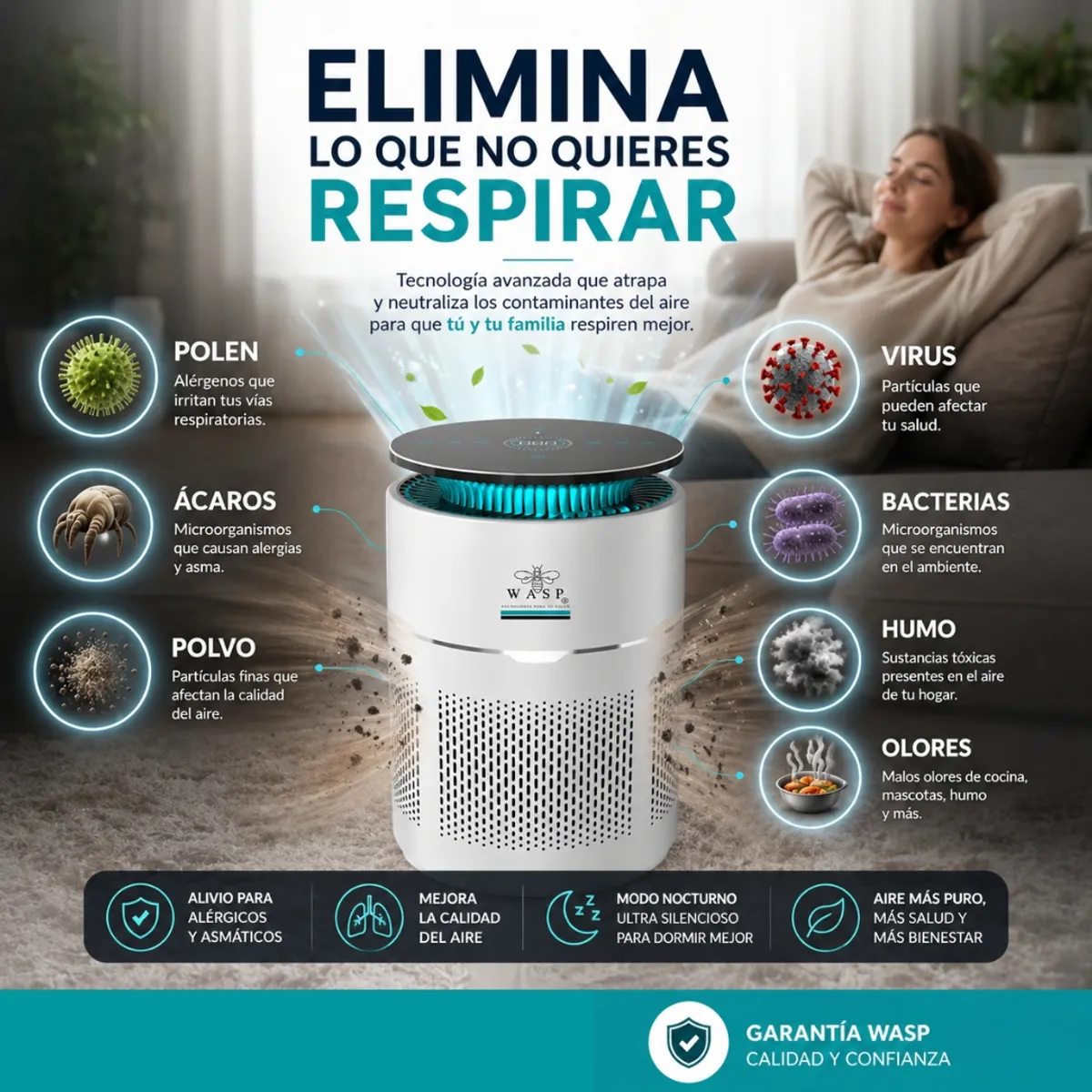 WASP - Purificador de Aire Mi Power Pro 40m2 HEPA H13 +UV +WiFi