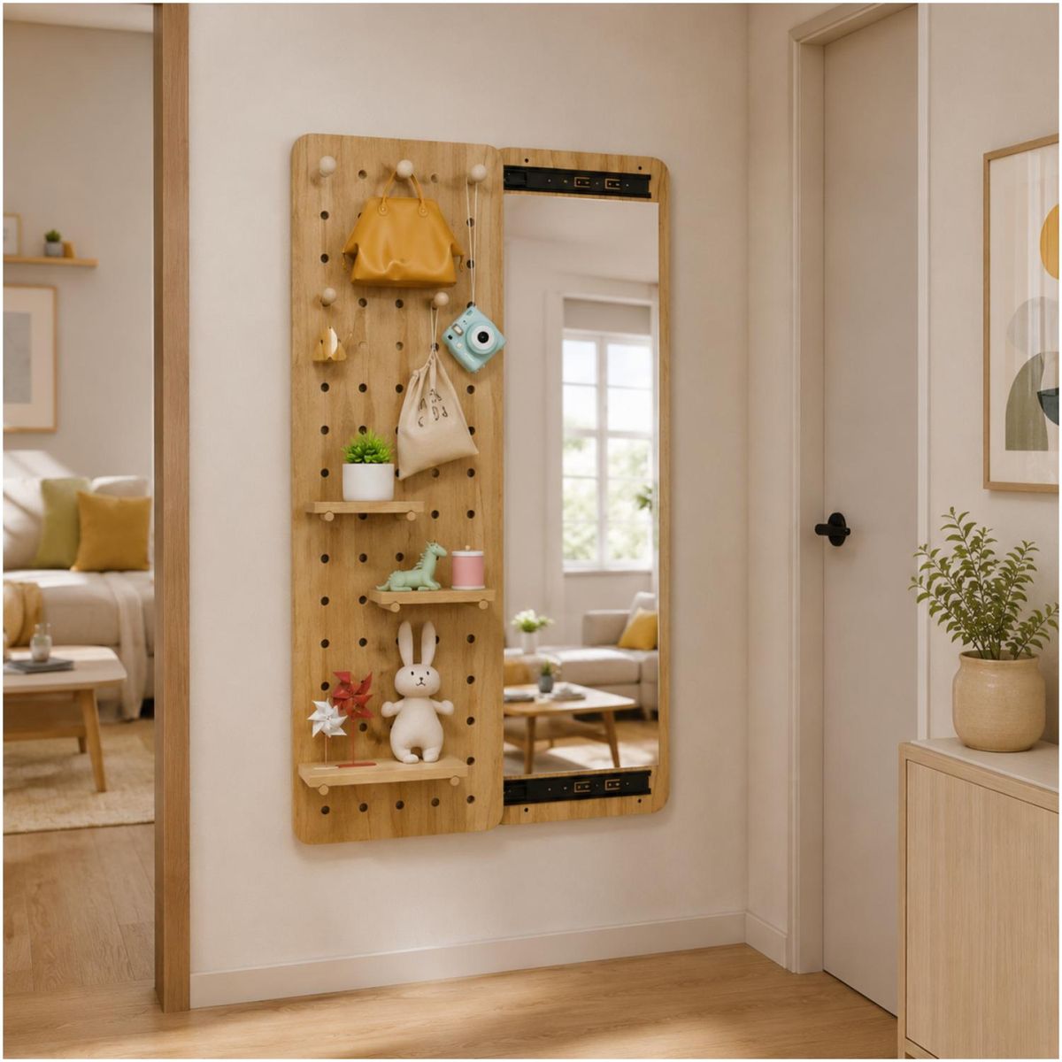 HOMER DESIGN - Perchero Organizador con Espejo de Pared