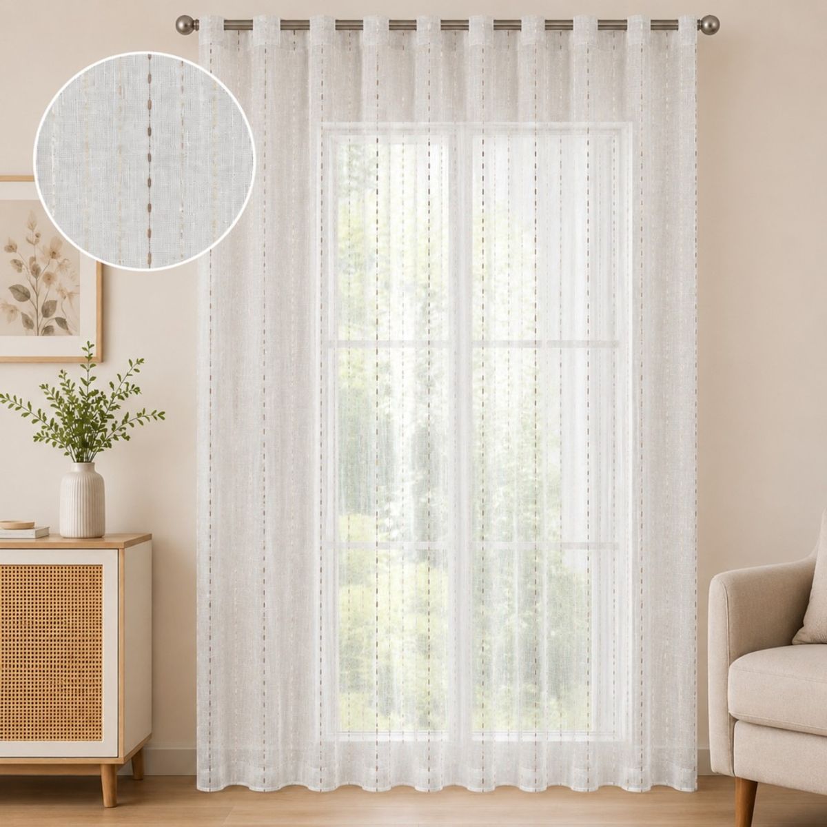 GENERICO - Visillo hecho de lino 2 paños 1.45m x 2.20m cortina hecha