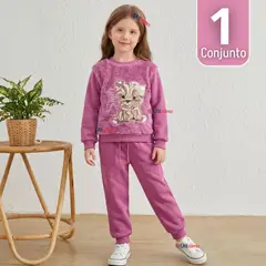 TEDMIMAK - Conjunto Buzo Polera 2 Piezas Niña 100% Algodón Fluffy Rose