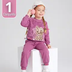 TEDMIMAK - Conjunto Buzo Polera 2 Piezas Niña 100% Algodón Fluffy Rose