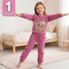 TEDMIMAK - Conjunto Buzo Polera 2 Piezas Niña 100% Algodón Fluffy Rose