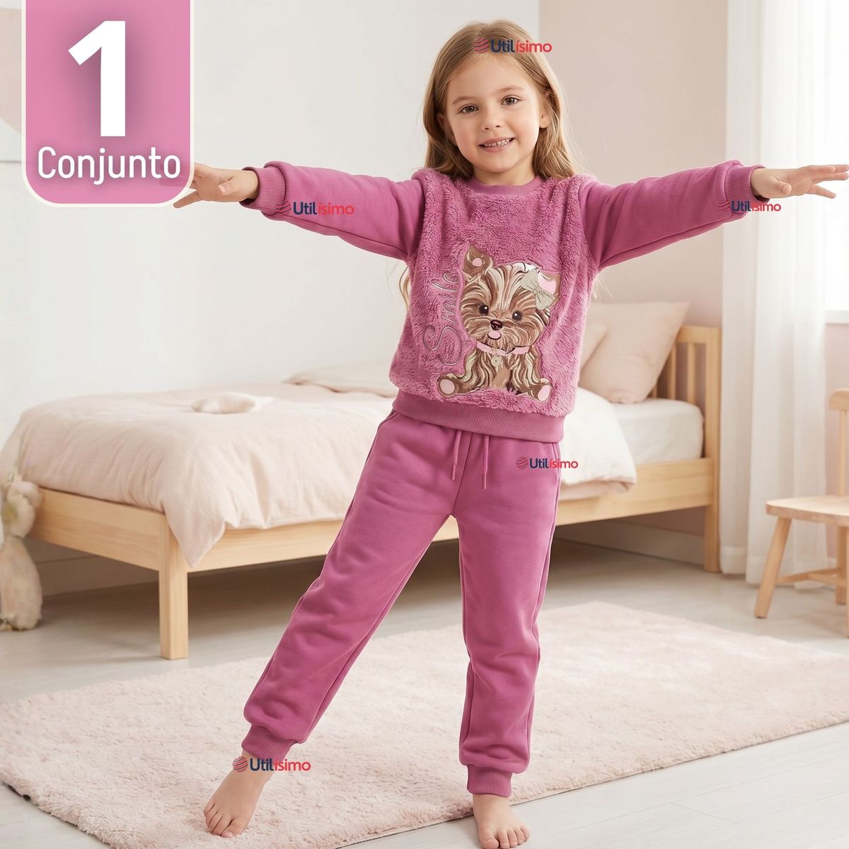 TEDMIMAK - Conjunto Buzo Polera 2 Piezas Niña 100% Algodón Tedmimak Fluffy Rose