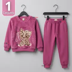 TEDMIMAK - Conjunto Buzo Polera 2 Piezas Niña 100% Algodón Fluffy Rose