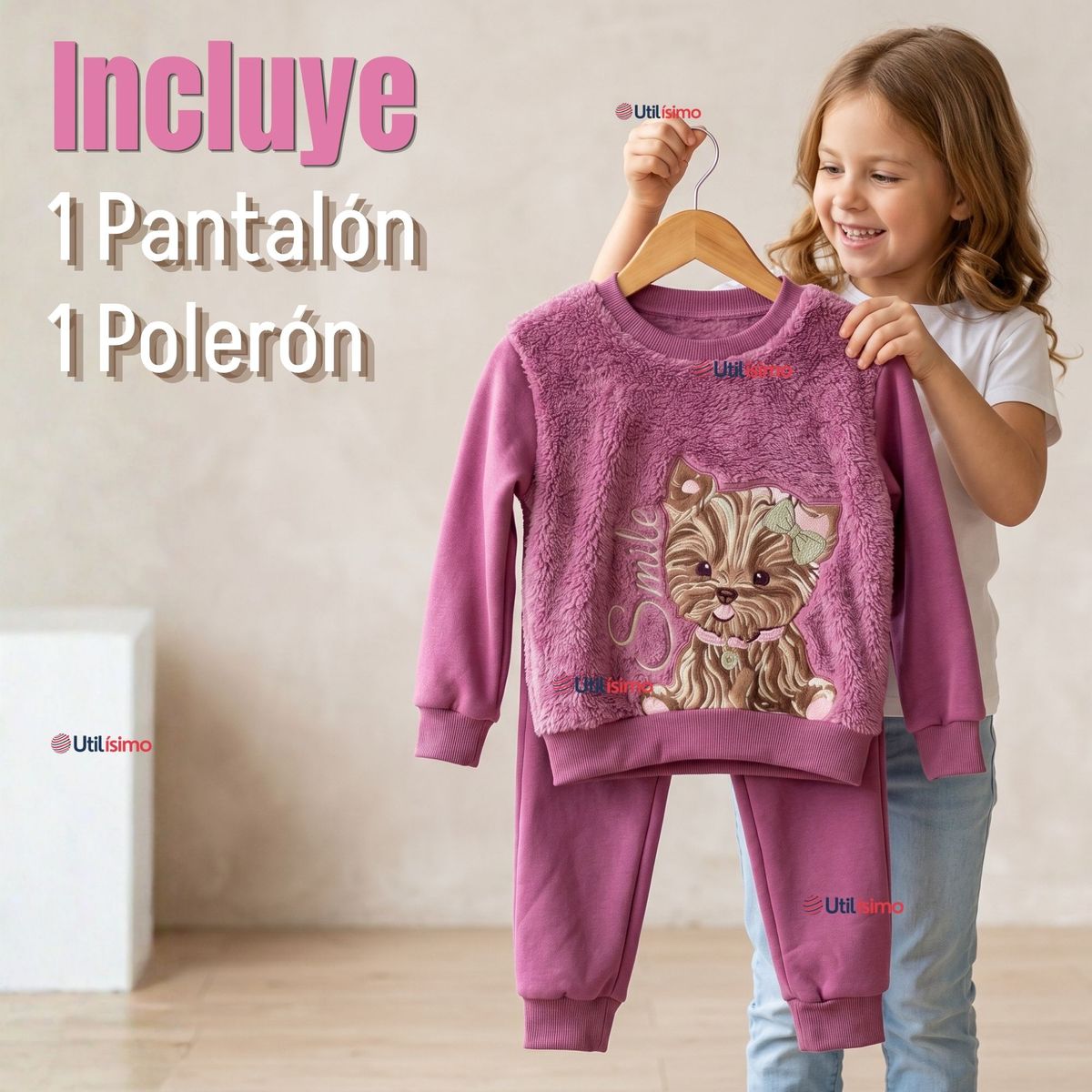 TEDMIMAK - Conjunto Buzo Polera 2 Piezas Niña 100% Algodón Tedmimak Fluffy Rose