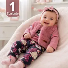 TEDMIMAK - Conjunto Buzo Polera Chaleco 3 Piezas Bebé Niña Beautiful Bunny